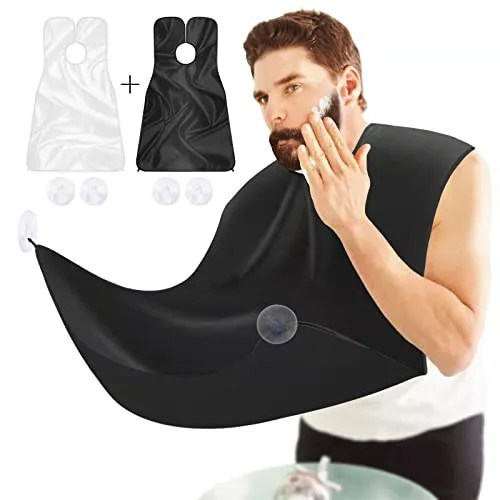 2 Pcs Beard Bib, Bead Bib for Shaving, Beard Apron, Waterproof Shaving Cloth Kit Non-Stick Beard Cape, Beard Trimming Bib with Strong Suction Cup, A Gift for All Men?Black White?