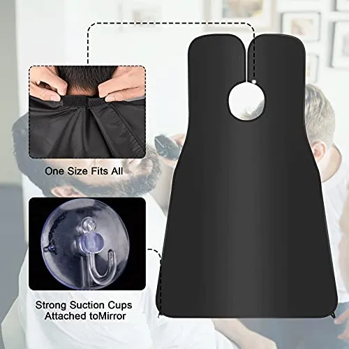 2 Pcs Beard Bib, Bead Bib for Shaving, Beard Apron, Waterproof Shaving Cloth Kit Non-Stick Beard Cape, Beard Trimming Bib with Strong Suction Cup, A Gift for All Men?Black White?