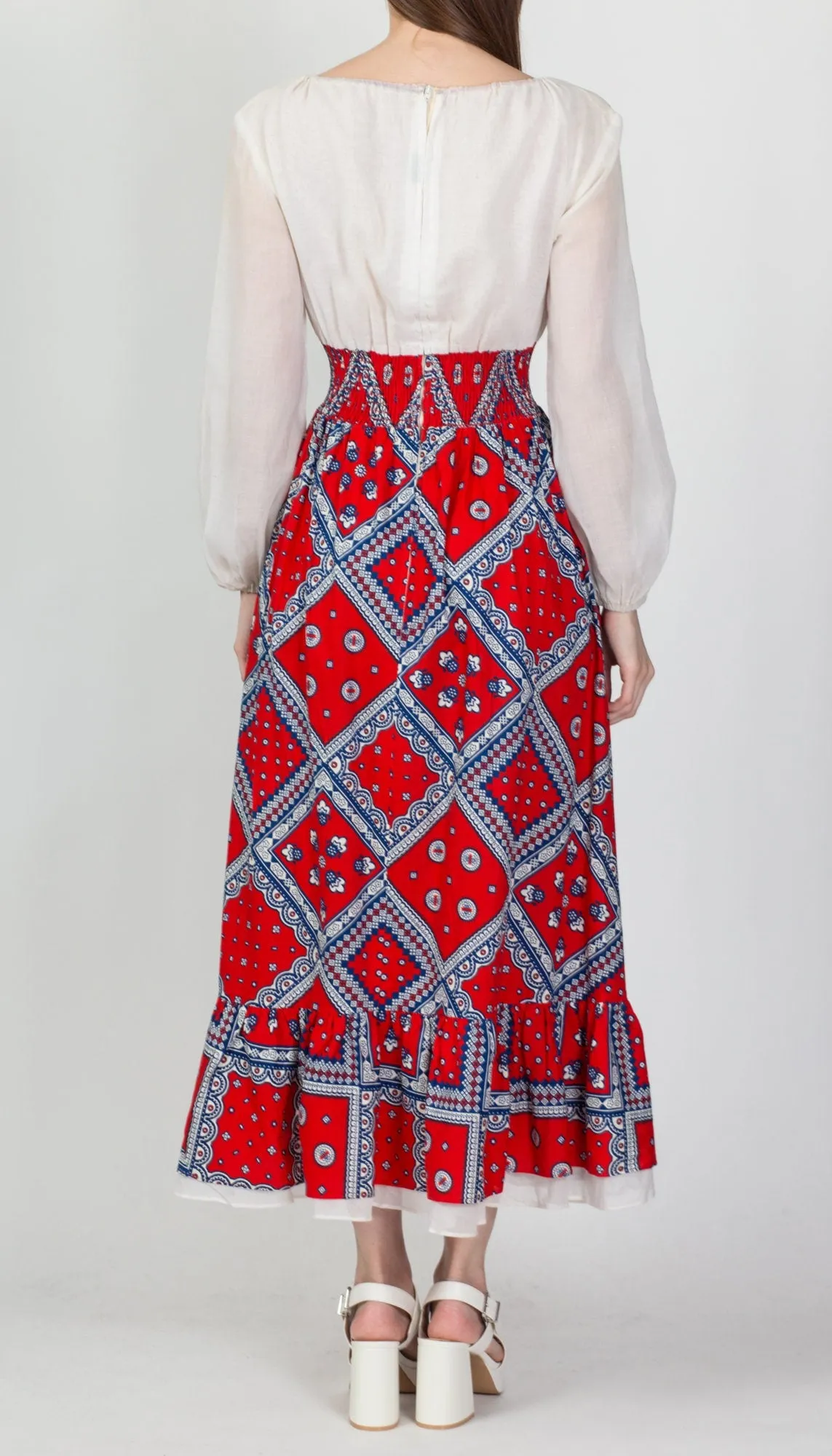 60s 70s Bandana Print Prairie Maxi Dress - Medium