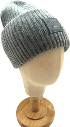 Acne Studios Grey Large Face Logo Ribbed Wool Beanie Hat One Size