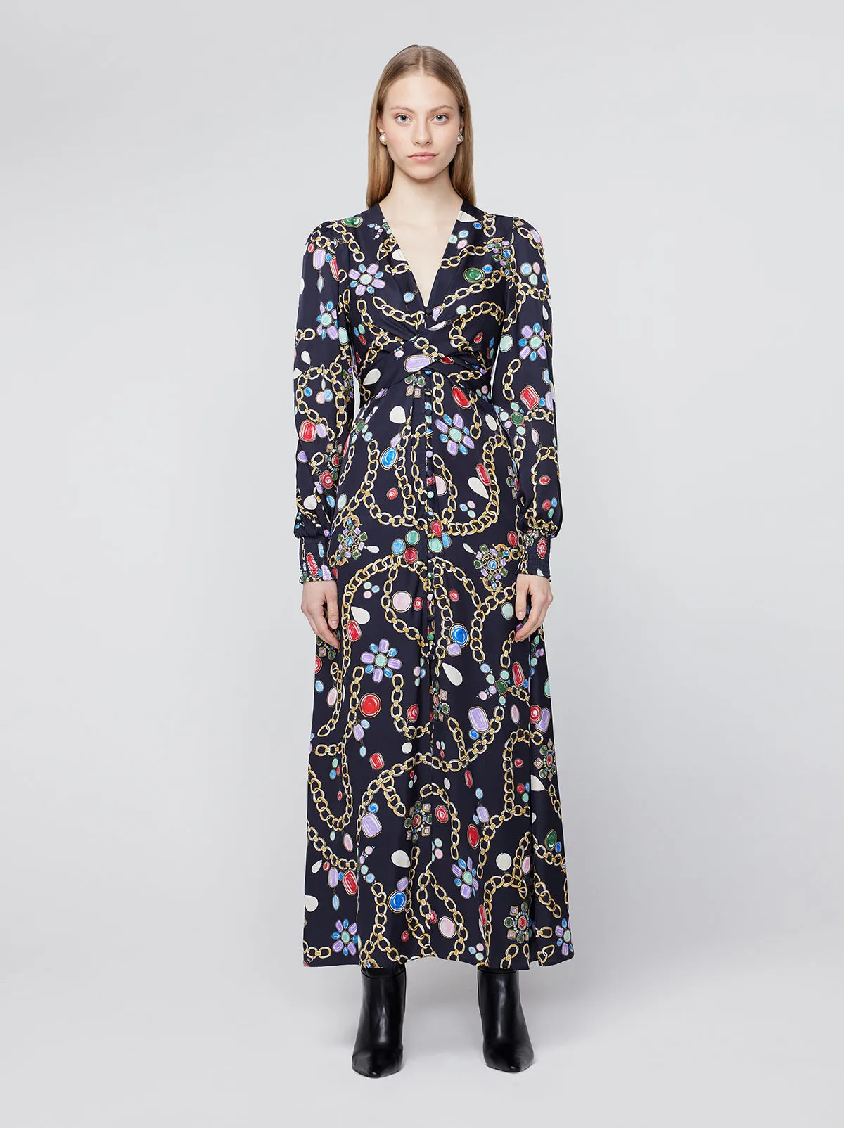 Aurora Black Chain Print Maxi Dress