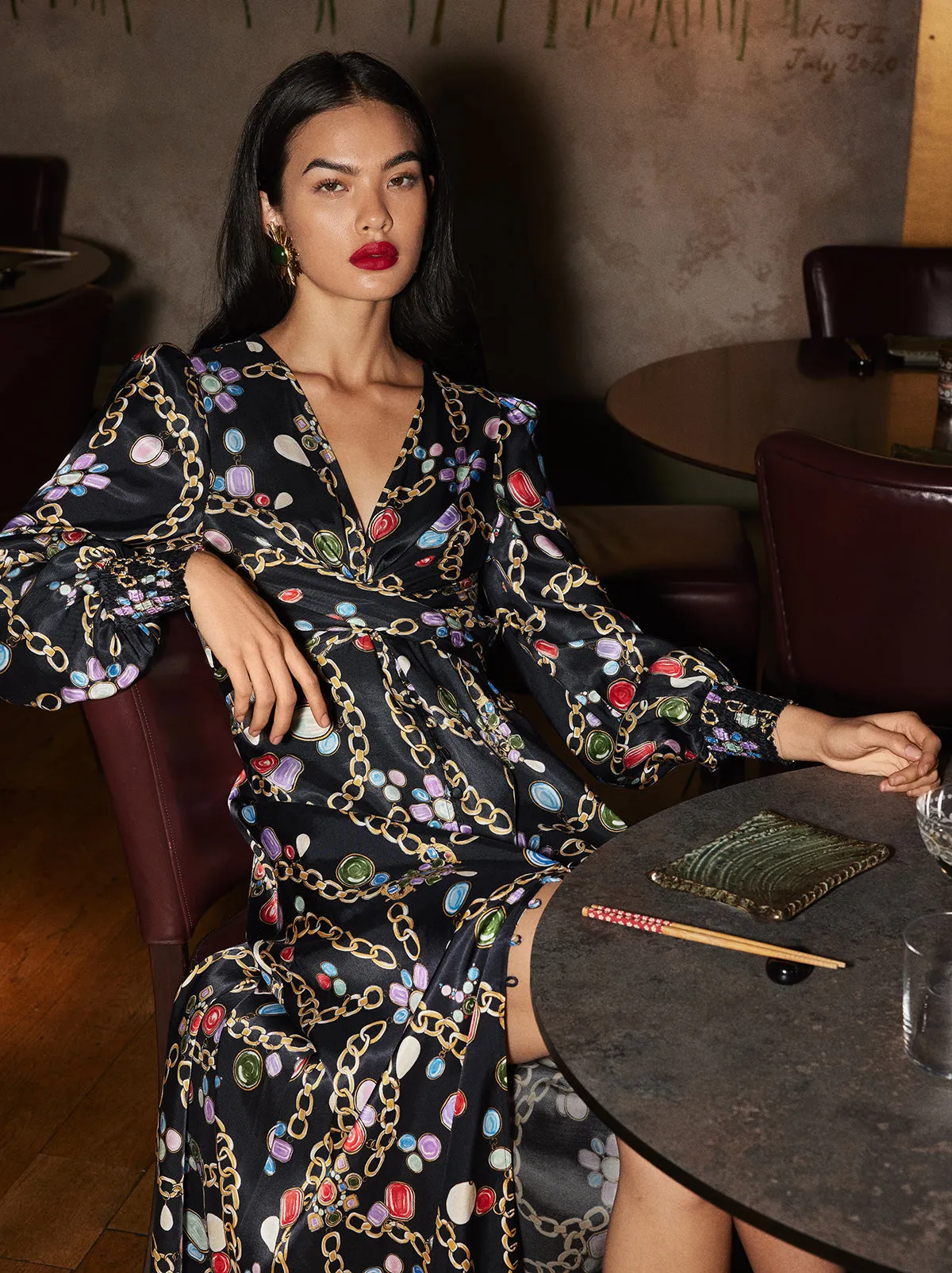 Aurora Black Chain Print Maxi Dress