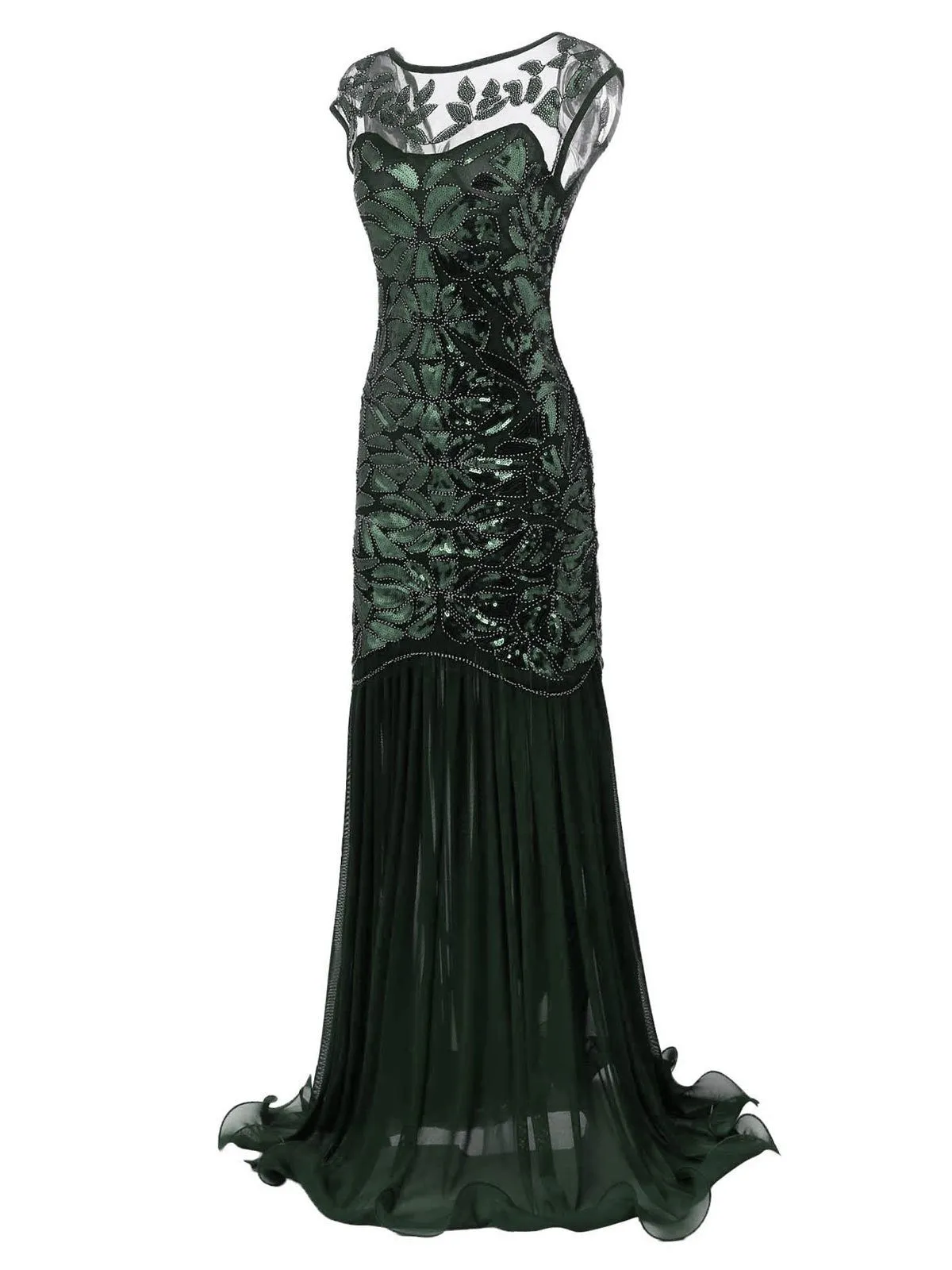 Black 1920s Sequin Maxi Flapper Dress