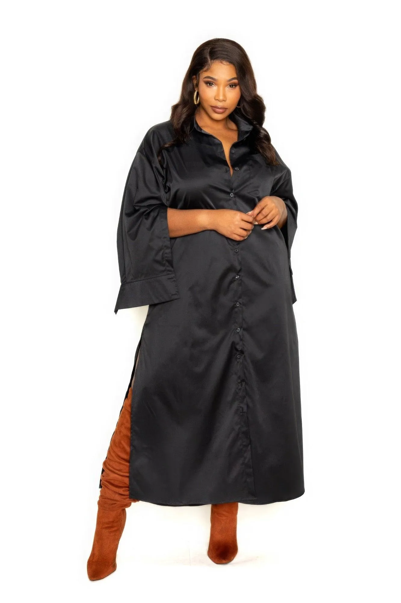 Black Cape Sleeve Shirt Dress