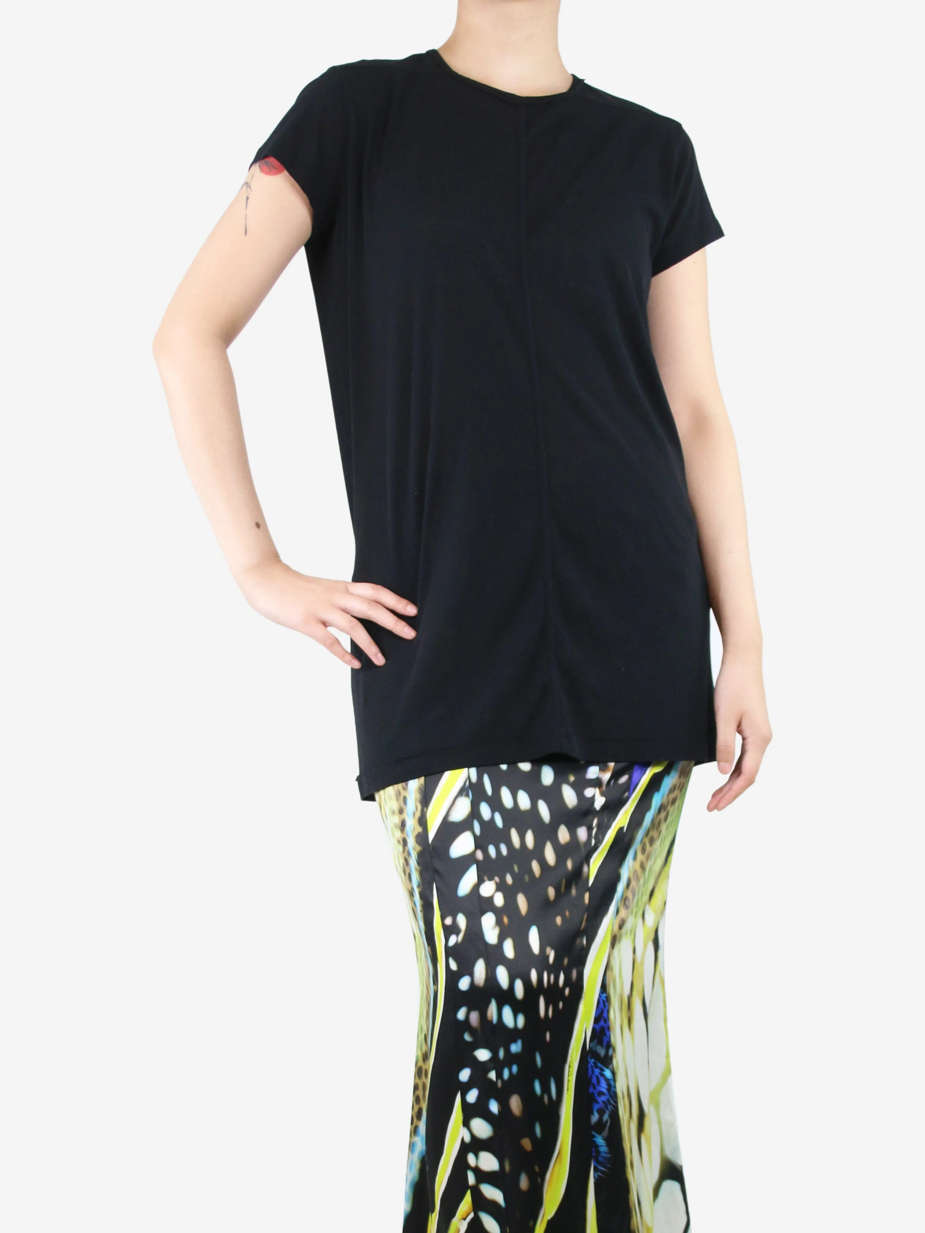 Black short-sleeved tunic t-shirt - size UK 10