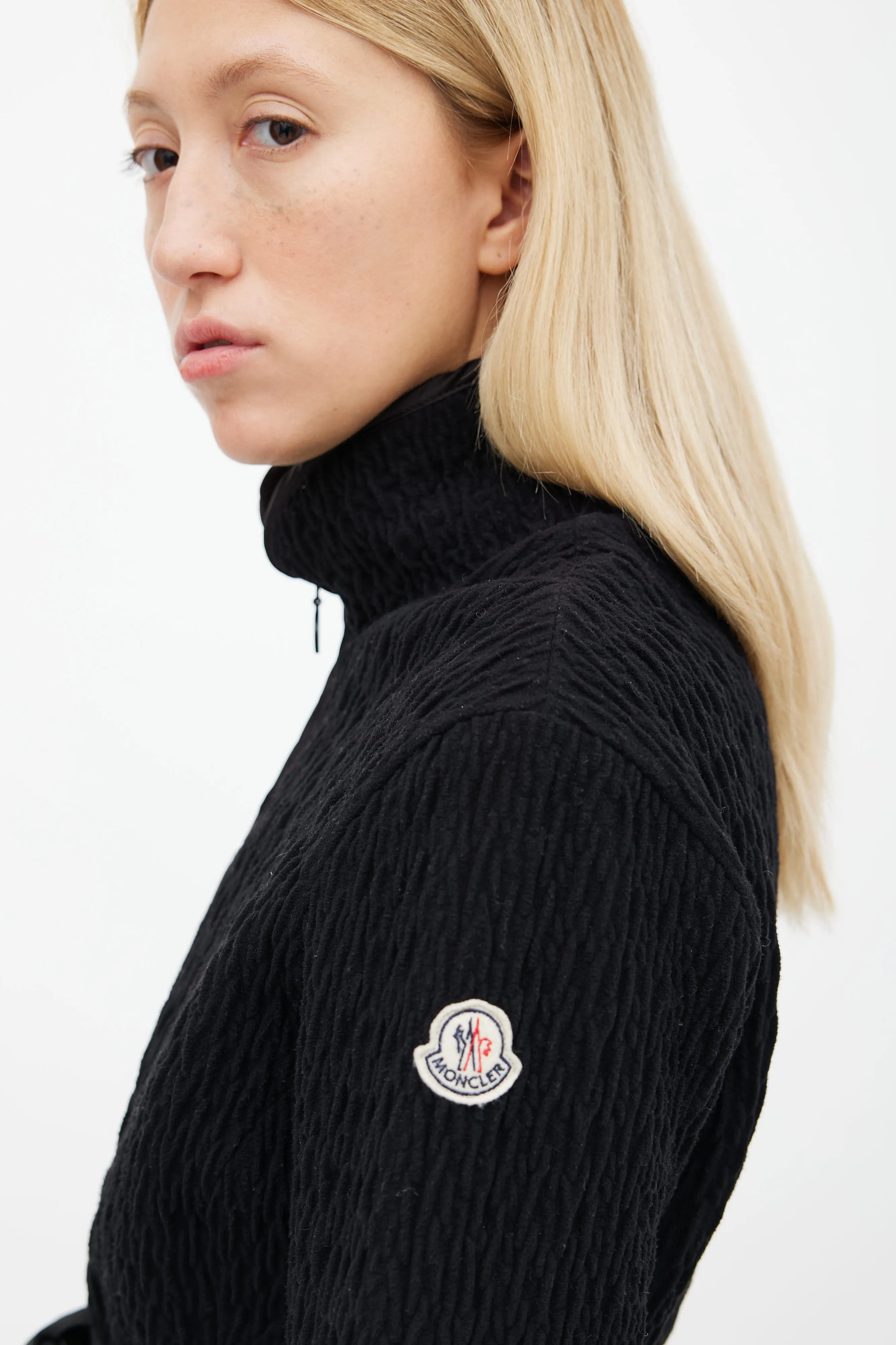 Black Textured Belted Jacket
