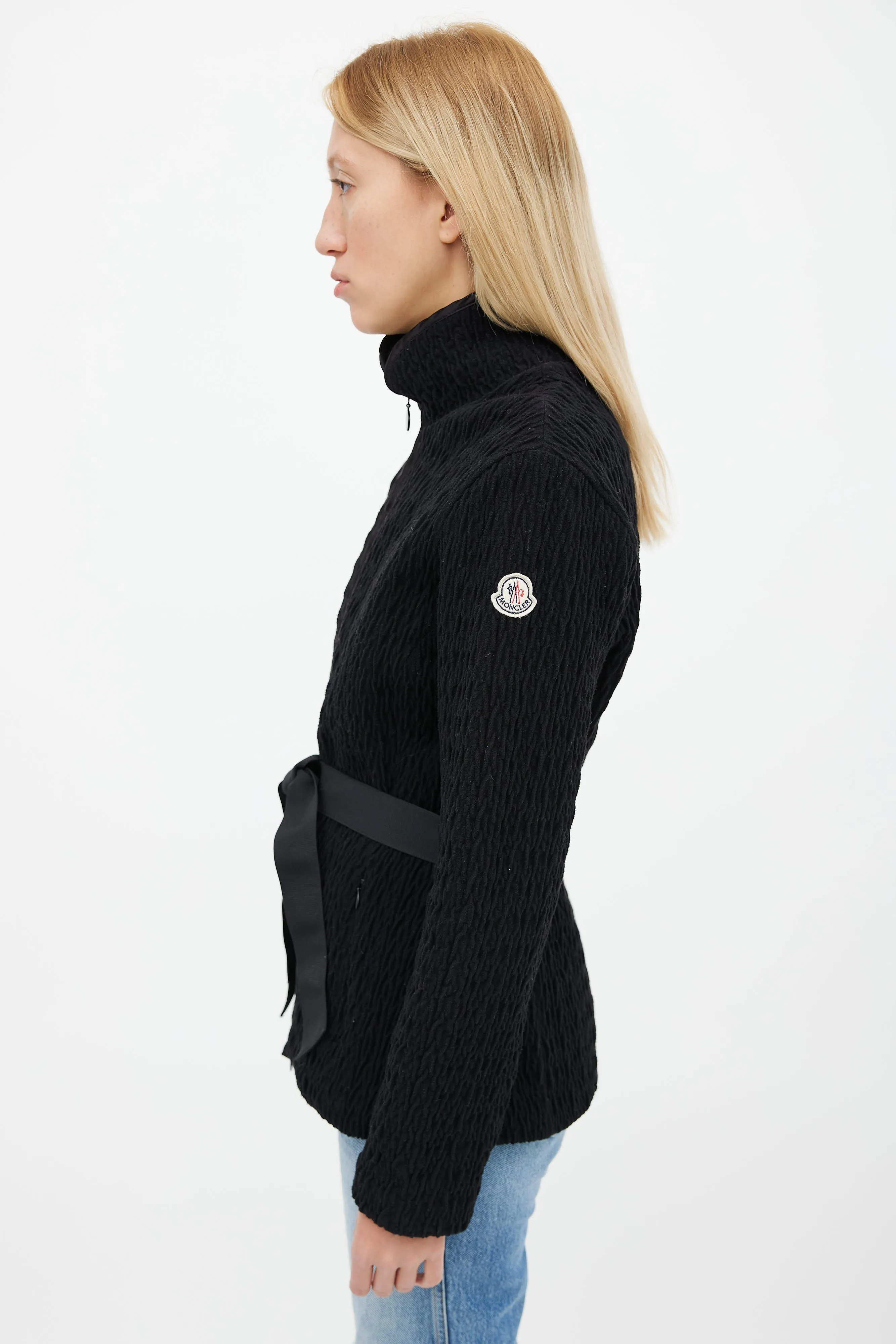 Black Textured Belted Jacket