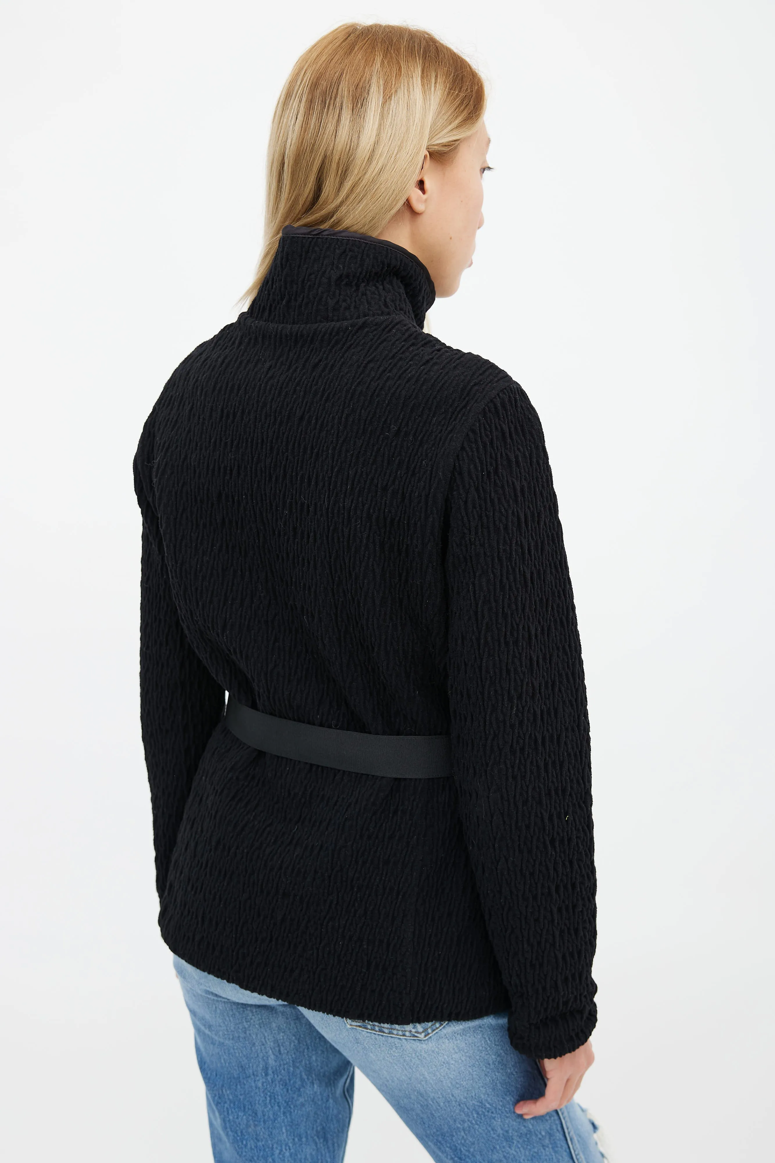 Black Textured Belted Jacket
