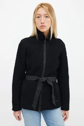 Black Textured Belted Jacket
