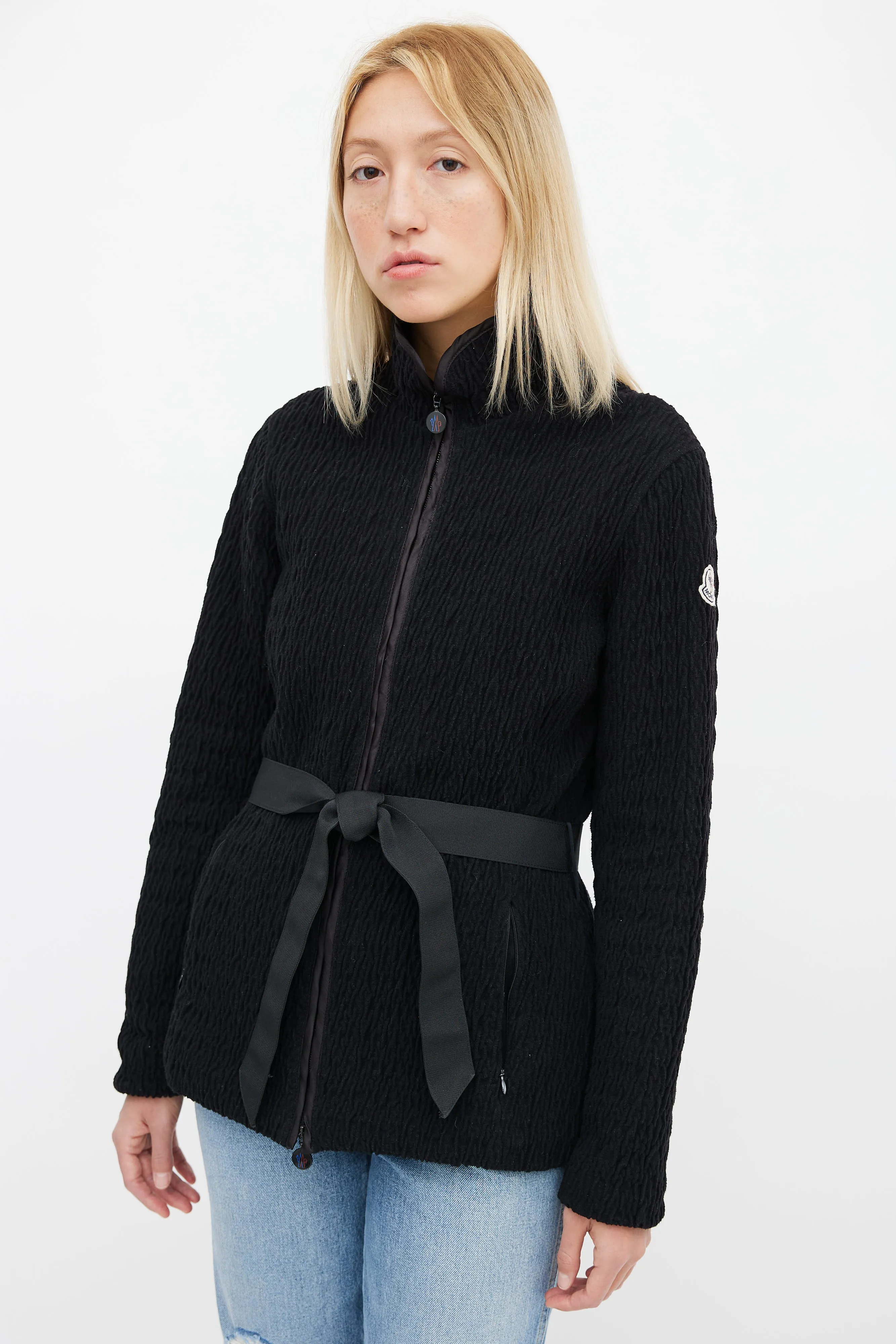 Black Textured Belted Jacket