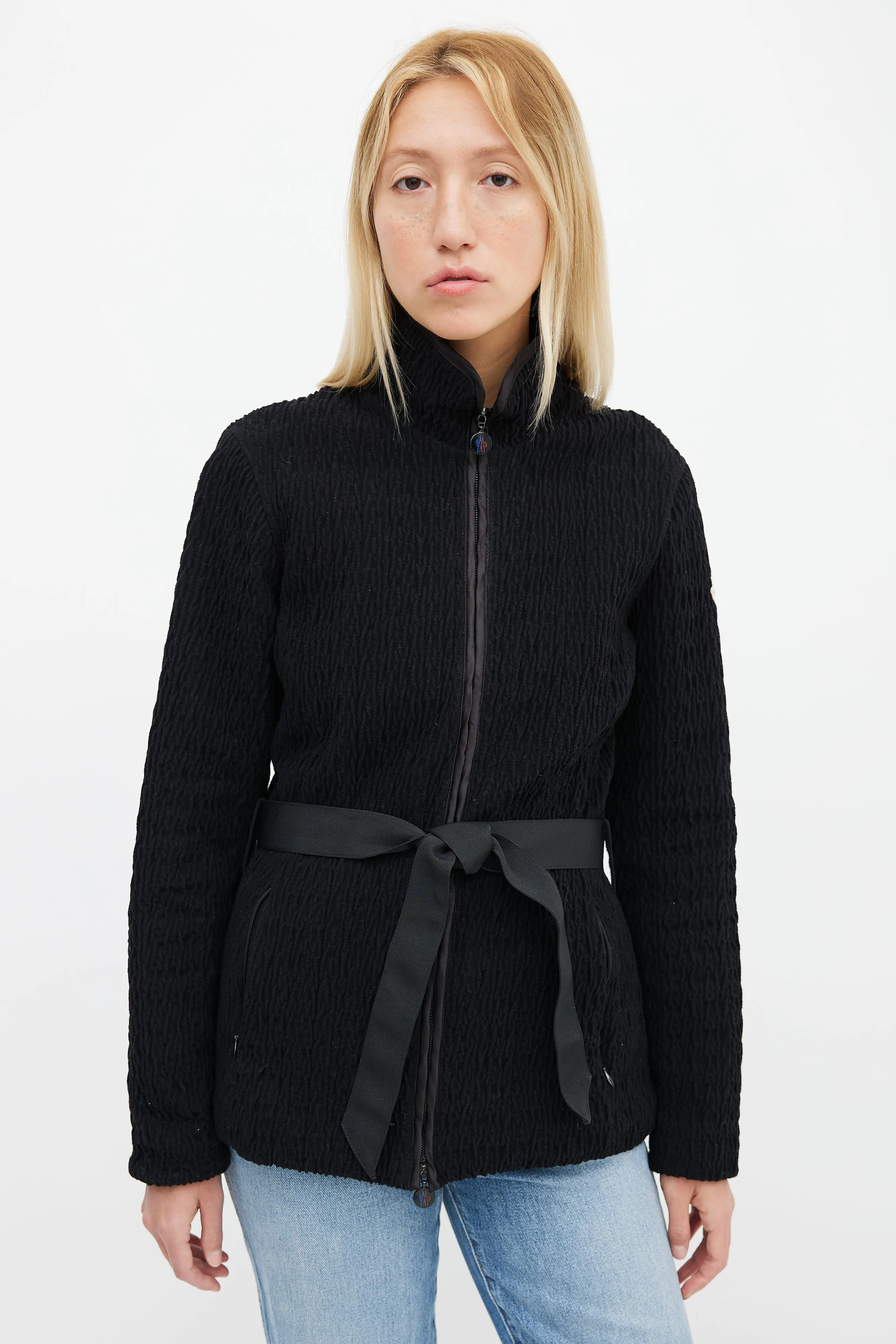 Black Textured Belted Jacket