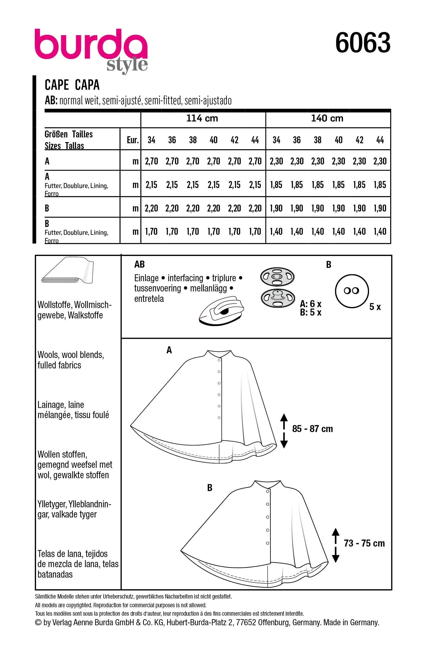 Burda Sewing Pattern 6063 Cape