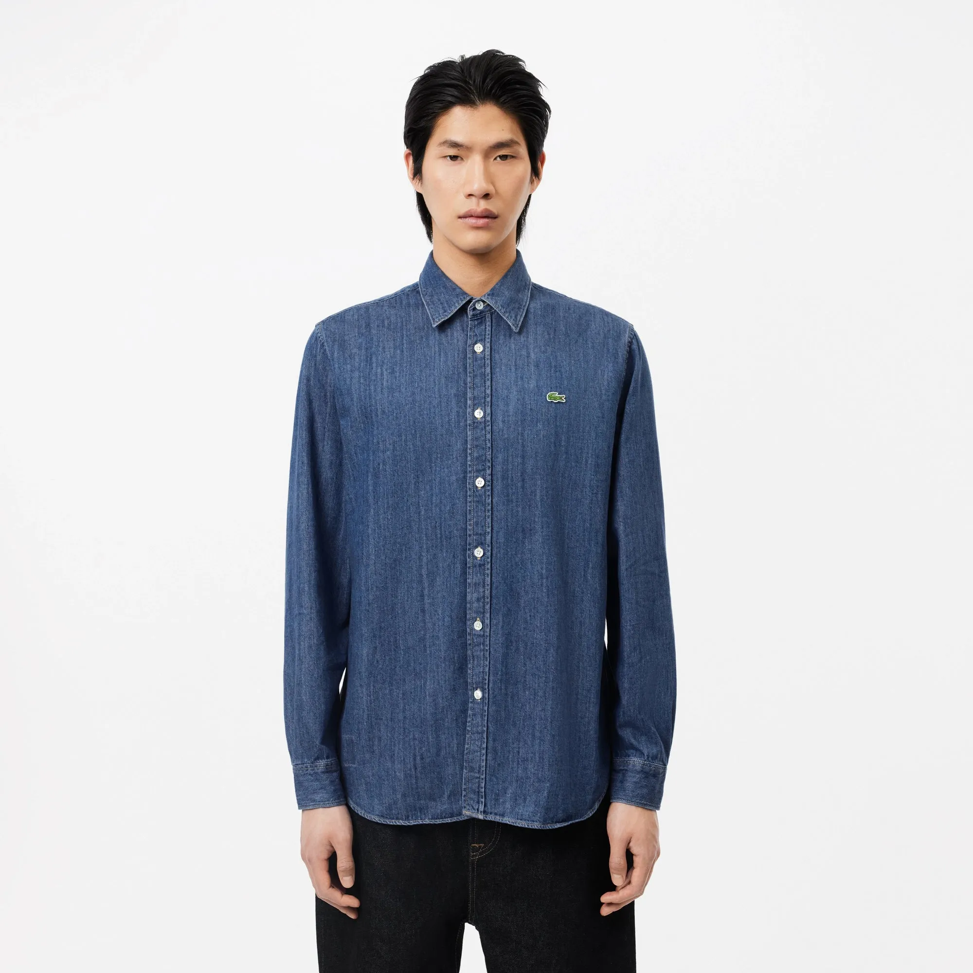 Camisa Lacoste En Denim Mangas Largas Regular Fit
