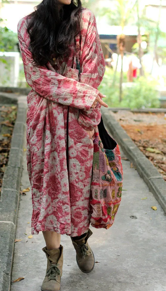 Causal Loose Fitting Maxi Dress/Long Sleeve V Neck Long Gown/Long Loose Tunic-Blue/Red Caftan-Plus Size Clothing,Bust>130cm