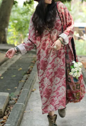 Causal Loose Fitting Maxi Dress/Long Sleeve V Neck Long Gown/Long Loose Tunic-Blue/Red Caftan-Plus Size Clothing,Bust>130cm