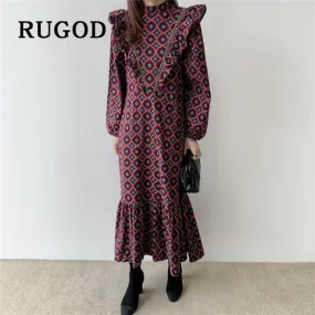 Christmas Gift Deanwangkt Spring Retro Korean Maxi Dress Solid Full Sleeves Top For Women Elegant Casual Loose Ladies Dresses Woman Party Night
