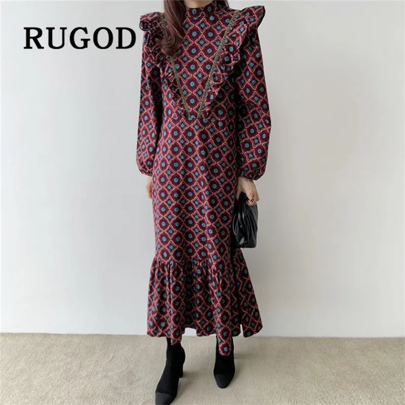 Christmas Gift Deanwangkt Spring Retro Korean Maxi Dress Solid Full Sleeves Top For Women Elegant Casual Loose Ladies Dresses Woman Party Night