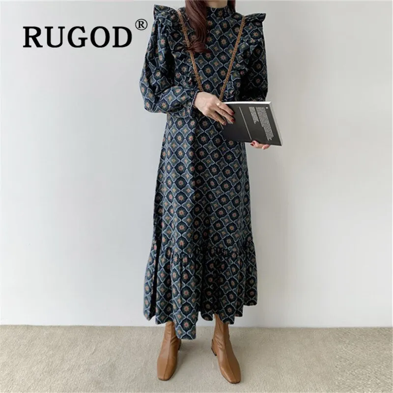 Christmas Gift Deanwangkt Spring Retro Korean Maxi Dress Solid Full Sleeves Top For Women Elegant Casual Loose Ladies Dresses Woman Party Night