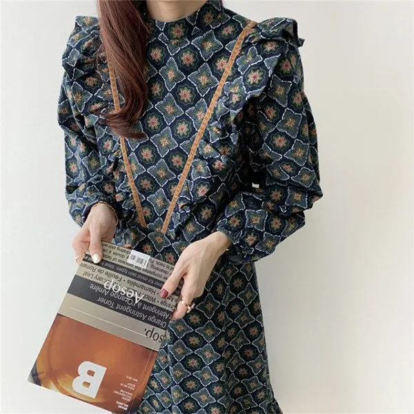 Christmas Gift Deanwangkt Spring Retro Korean Maxi Dress Solid Full Sleeves Top For Women Elegant Casual Loose Ladies Dresses Woman Party Night