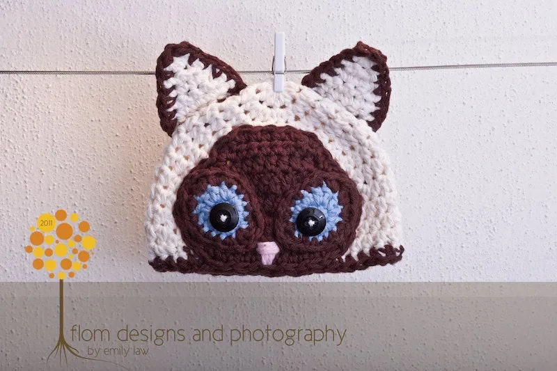 Crochet Pattern for Siamese Cat Hat | Crochet Hat Pattern | Hat Crocheting Pattern | DIY Written Crochet Instructions