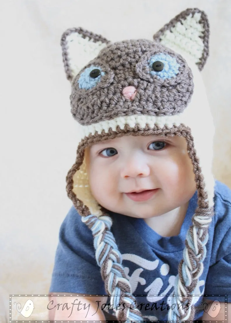 Crochet Pattern for Siamese Cat Hat | Crochet Hat Pattern | Hat Crocheting Pattern | DIY Written Crochet Instructions