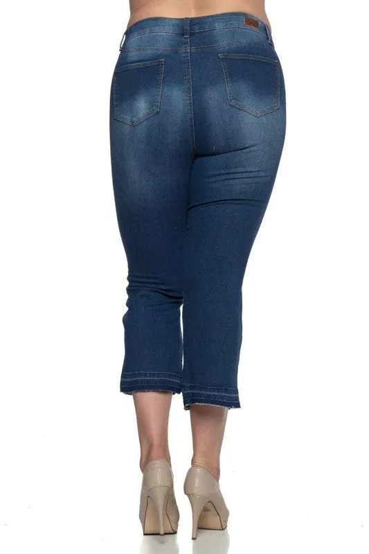 Crop Denim Stretch Jeans with Raw Cuff Plus