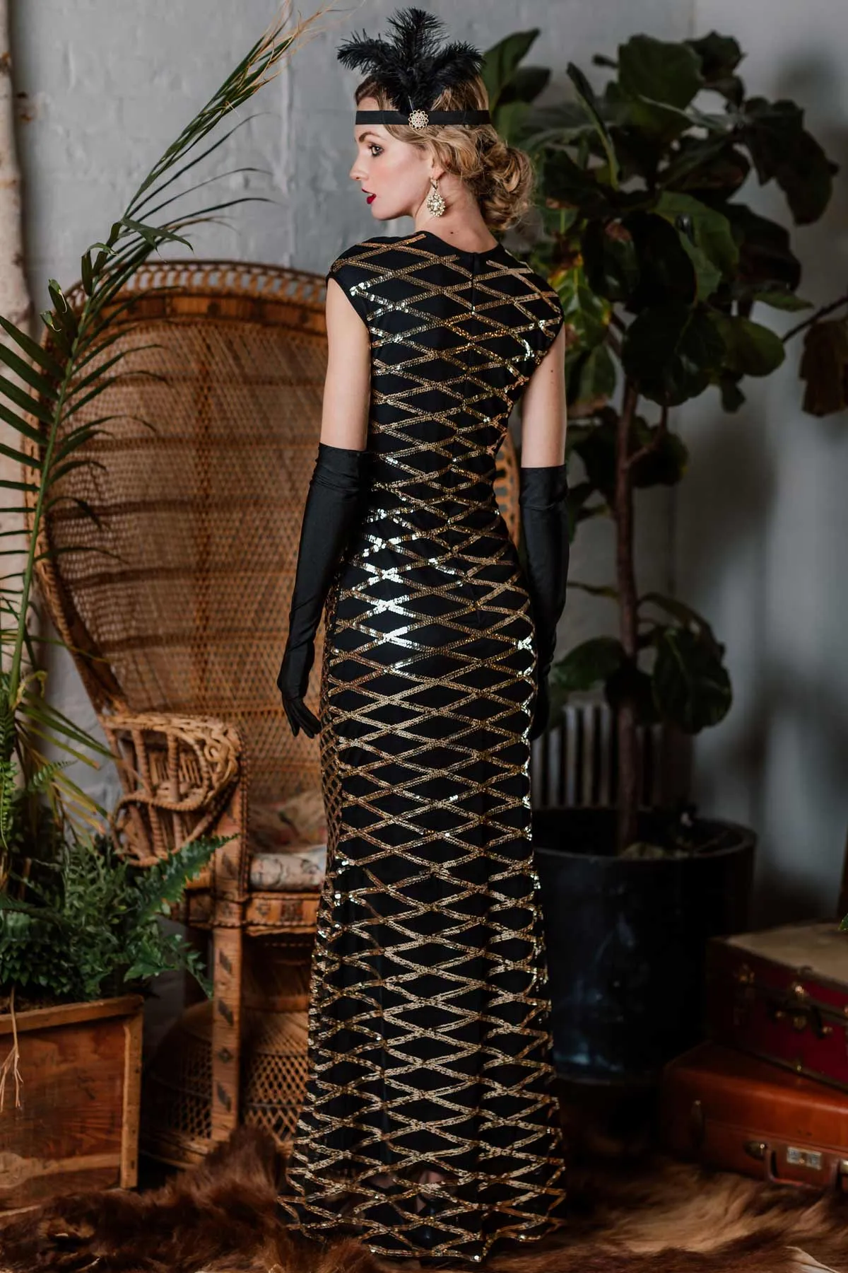 Gold 1920s Sequin Maxi Dress