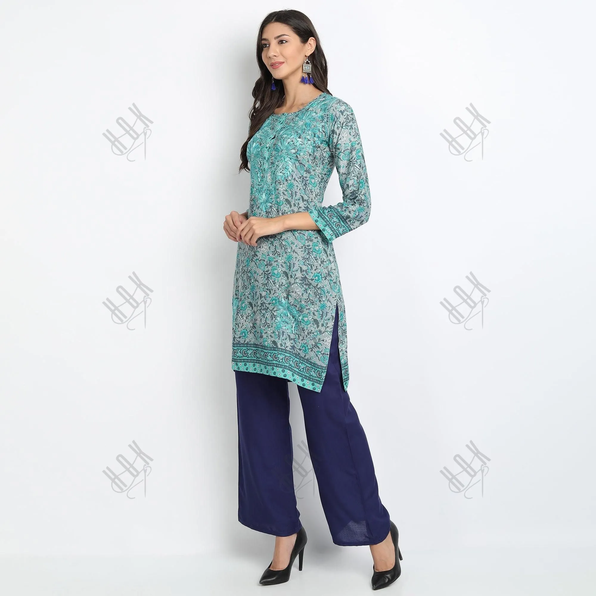 Hand embroidery Chikankari tunic-Multicolor