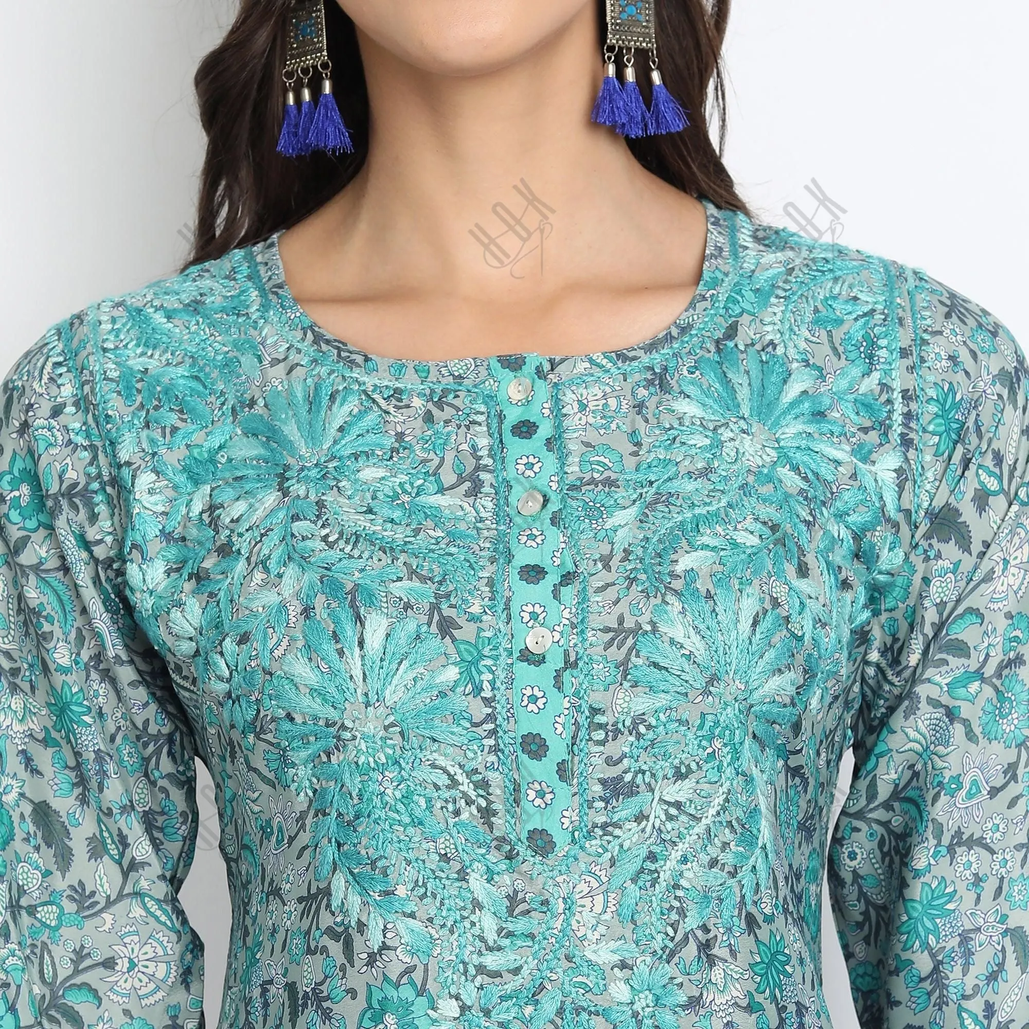 Hand embroidery Chikankari tunic-Multicolor