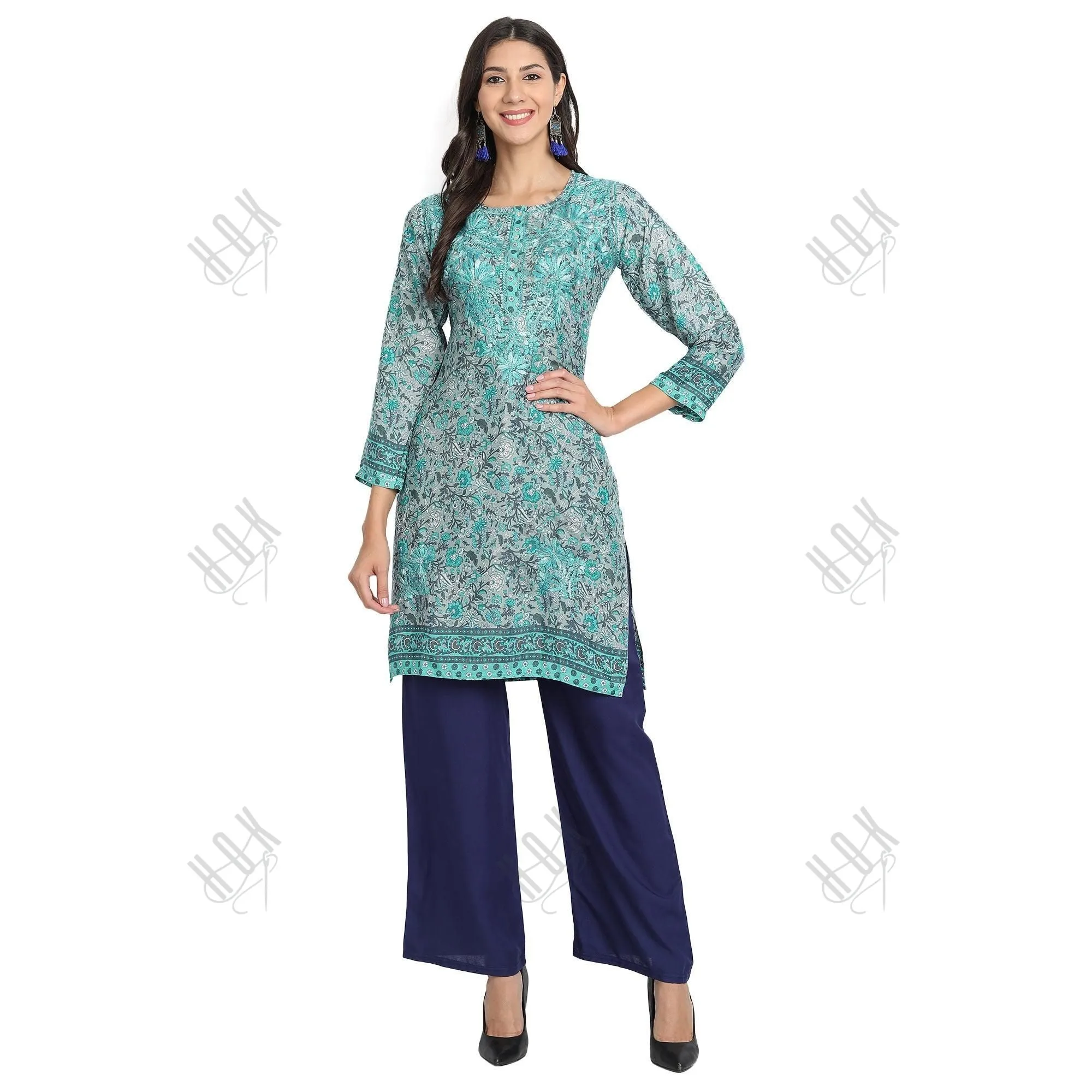 Hand embroidery Chikankari tunic-Multicolor