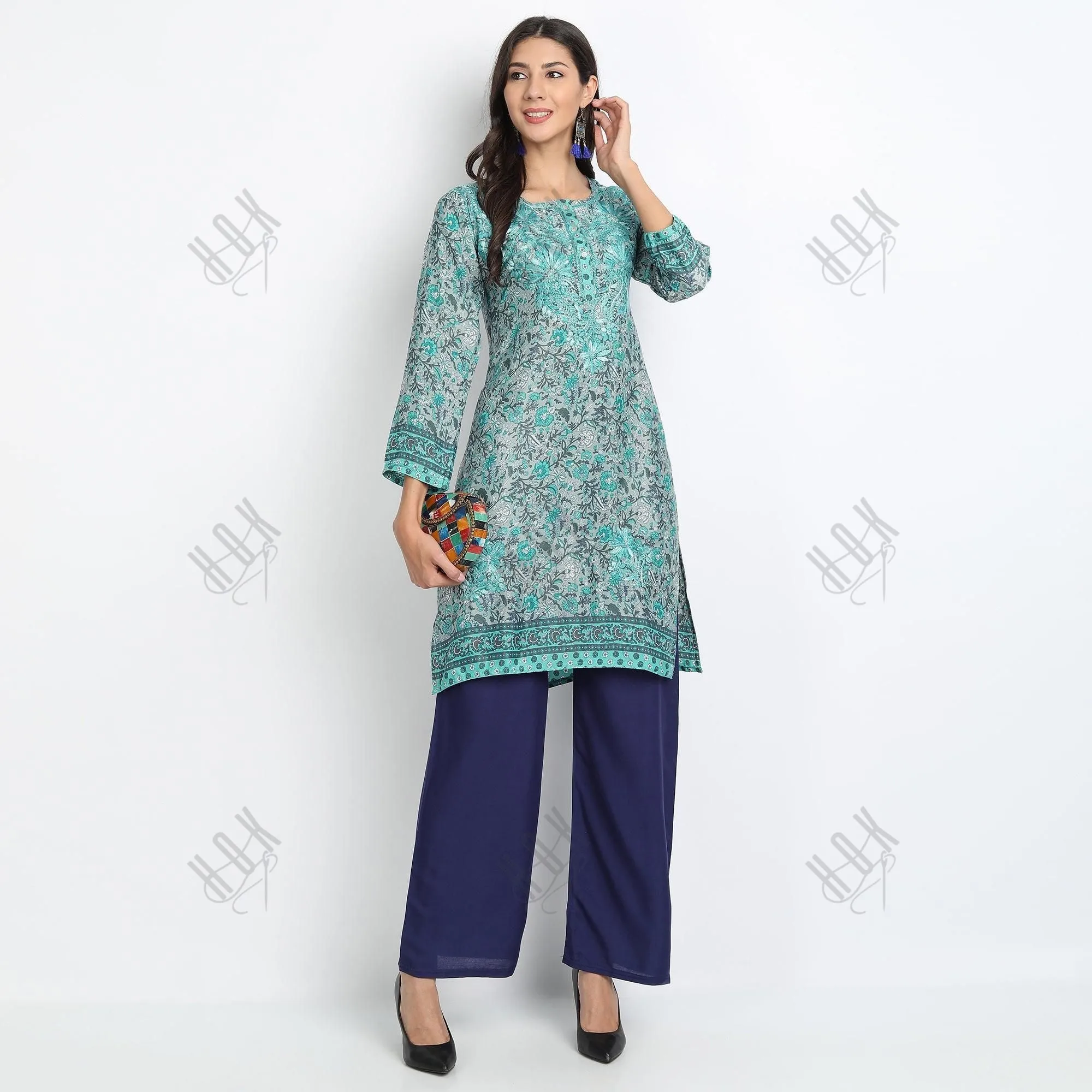 Hand embroidery Chikankari tunic-Multicolor