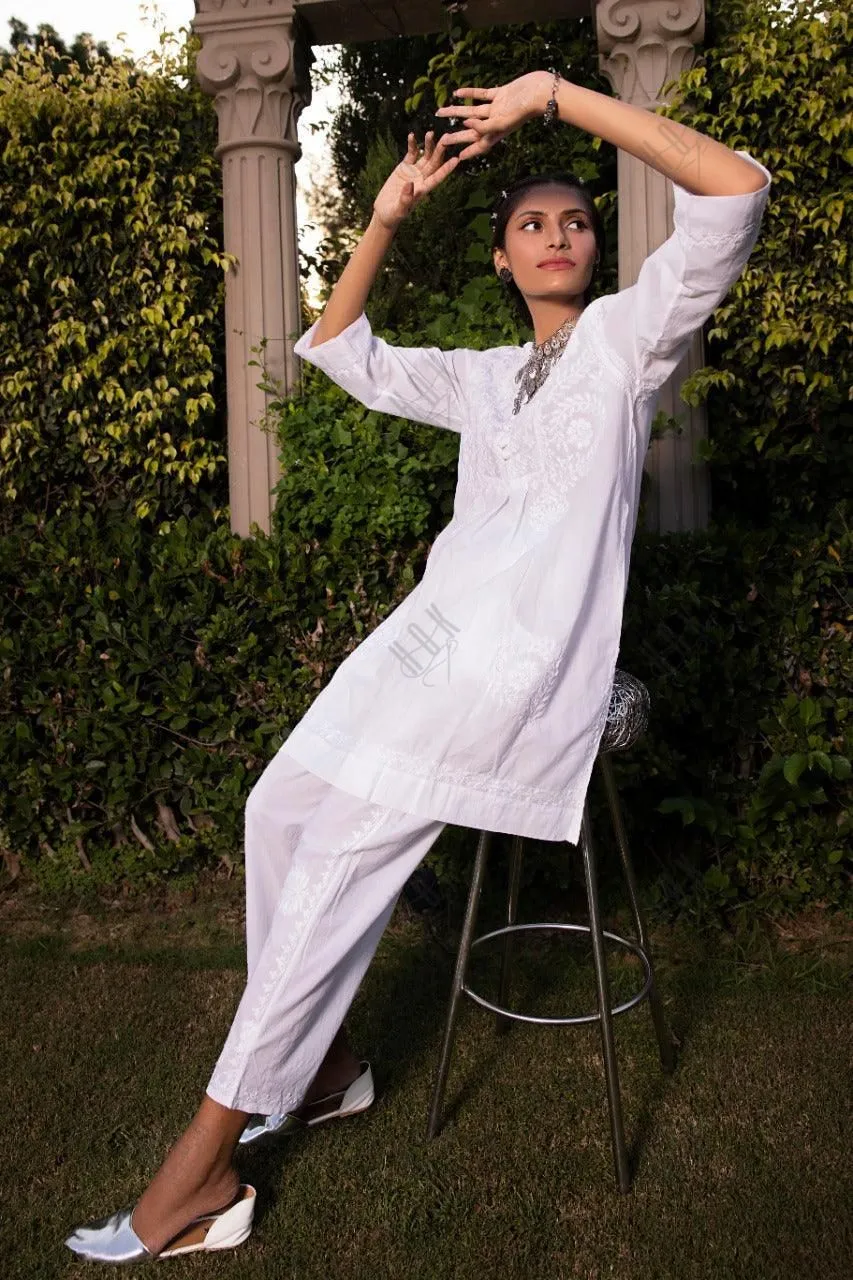 Hand embroidery Chikankari tunic-White