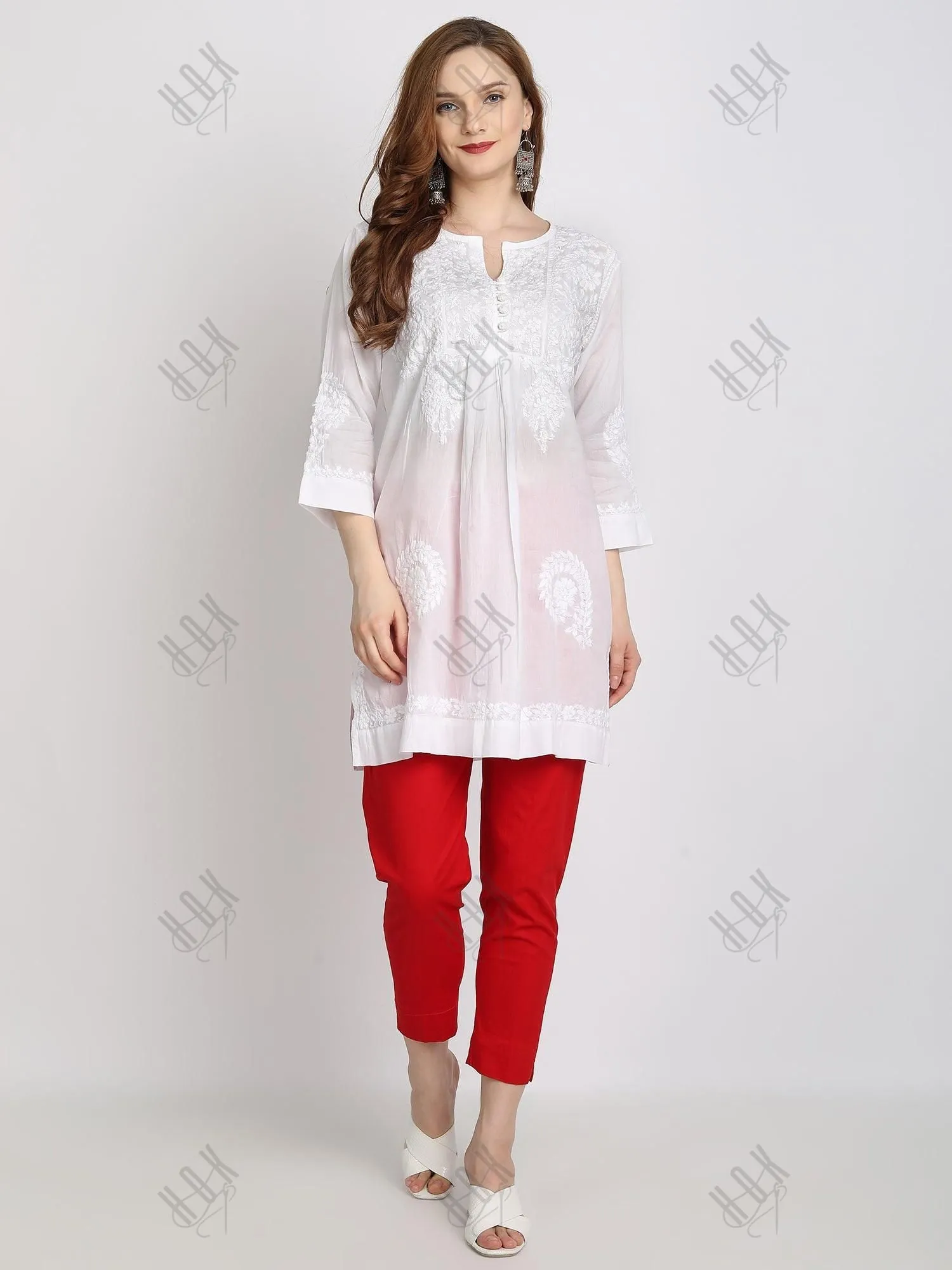 Hand embroidery Chikankari tunic-White