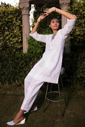 Hand embroidery Chikankari tunic-White