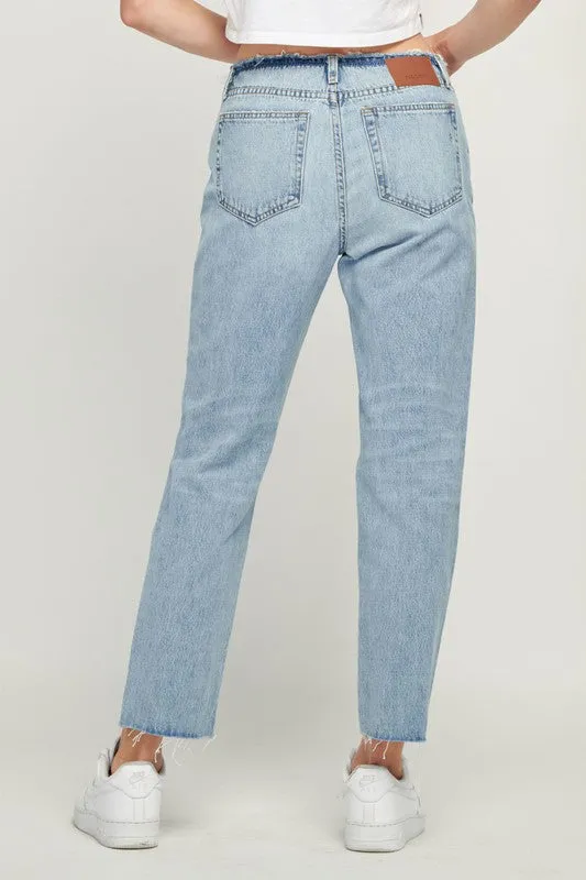 HIDDEN TRACEY HIGH RISE LIGHT WASH CUTOFF WAISTBAND STRAIGHT