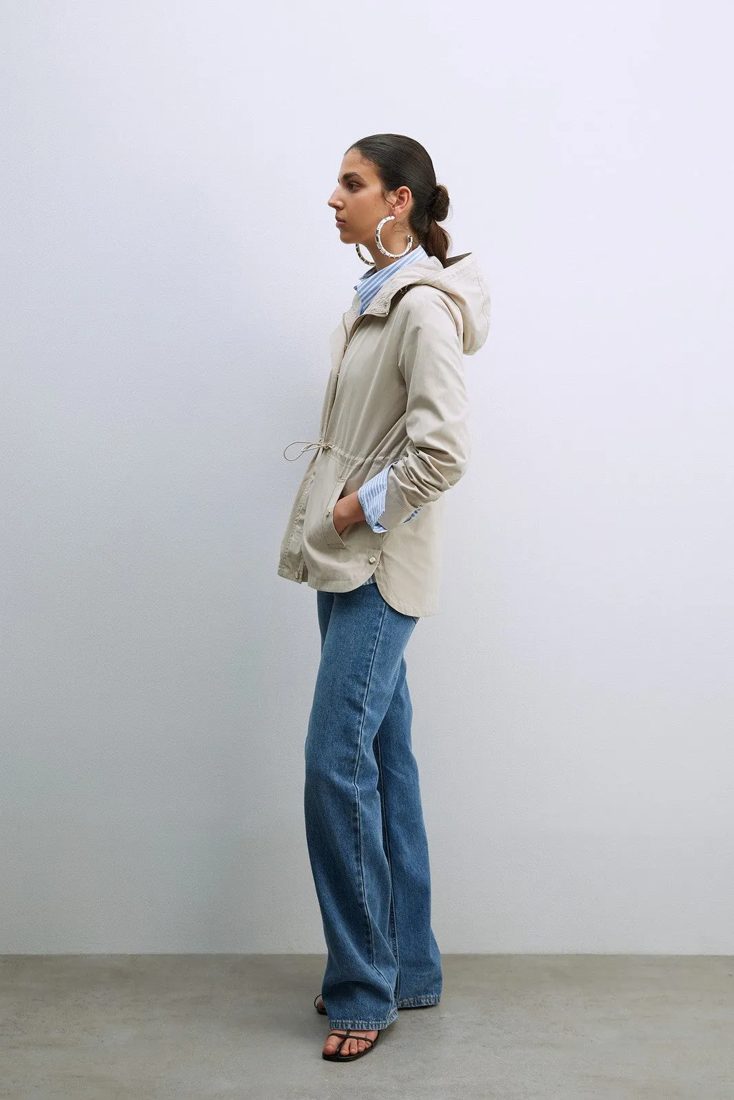 Hooded Parka W Snitched Waist - Grey
