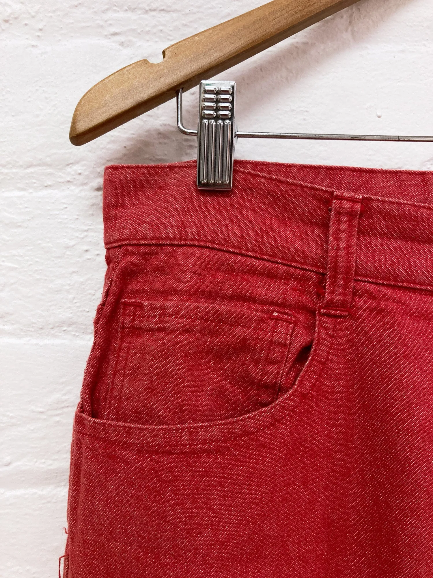 Keita Maruyama Homme red cotton denim knee tuck jeans - size M