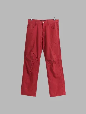 Keita Maruyama Homme red cotton denim knee tuck jeans - size M