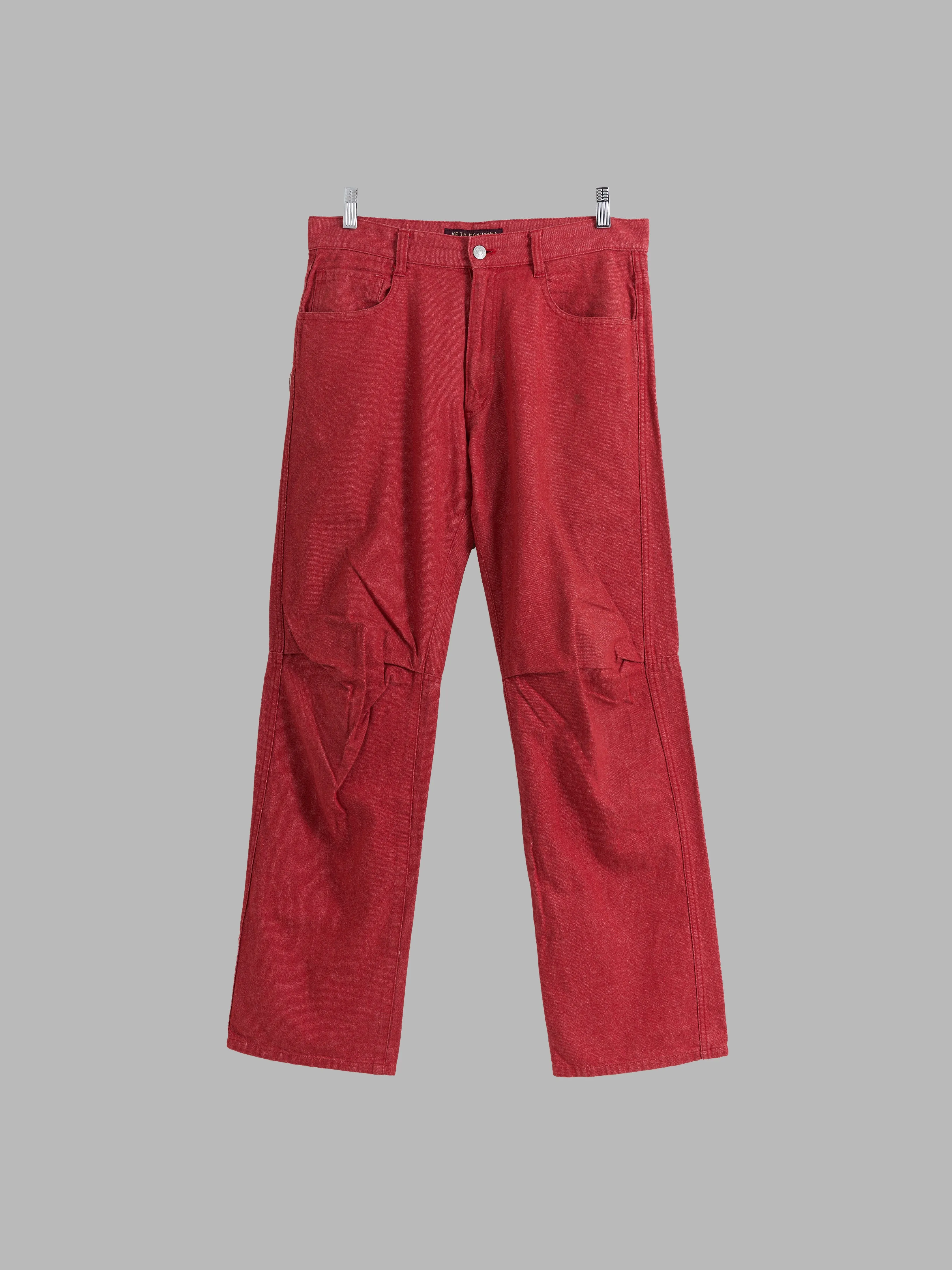 Keita Maruyama Homme red cotton denim knee tuck jeans - size M