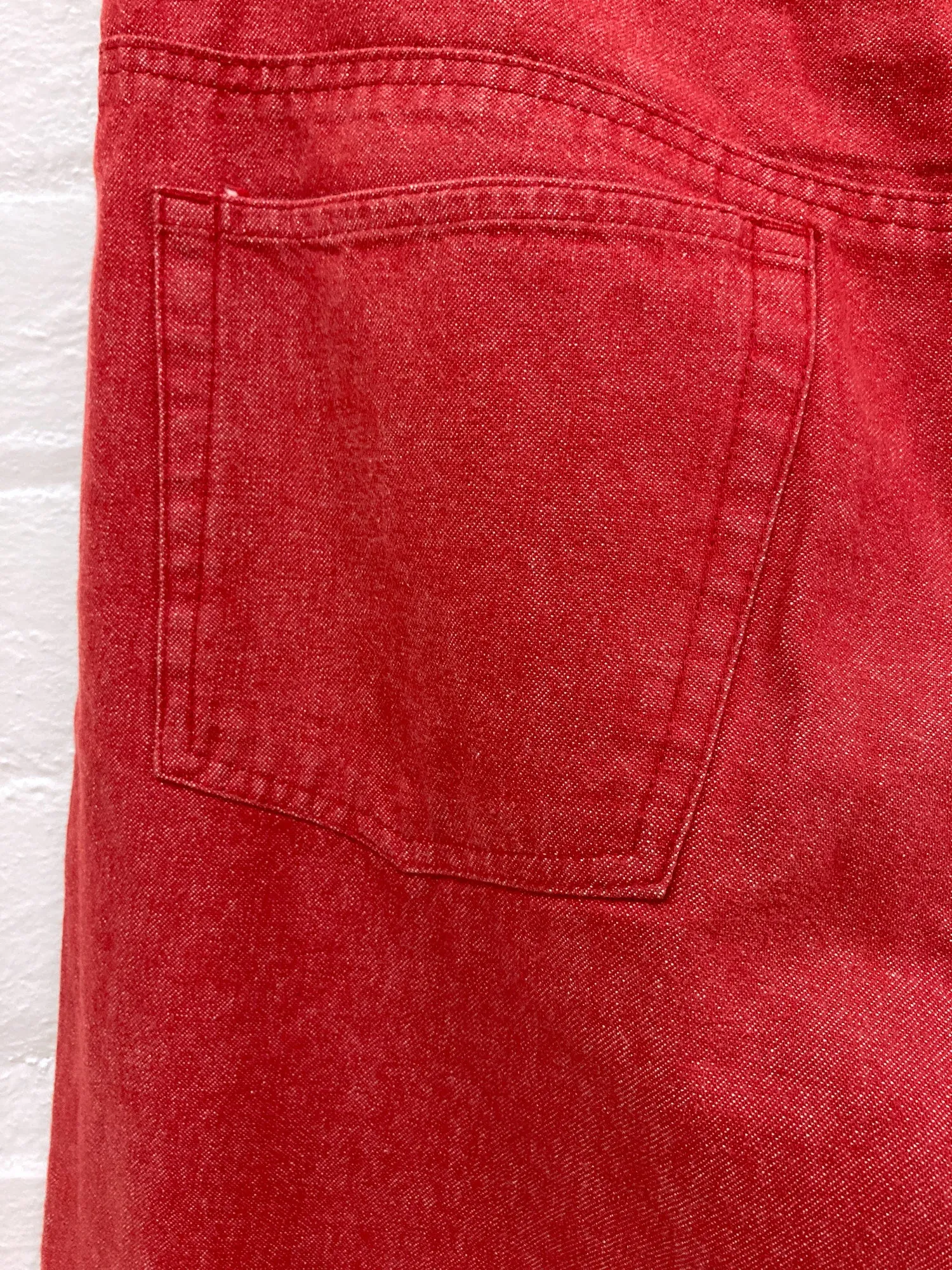 Keita Maruyama Homme red cotton denim knee tuck jeans - size M