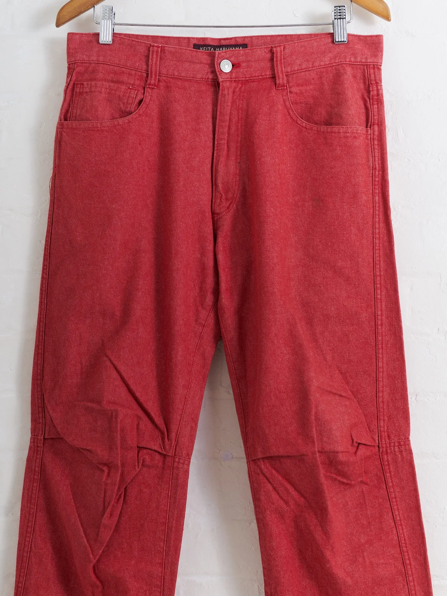 Keita Maruyama Homme red cotton denim knee tuck jeans - size M