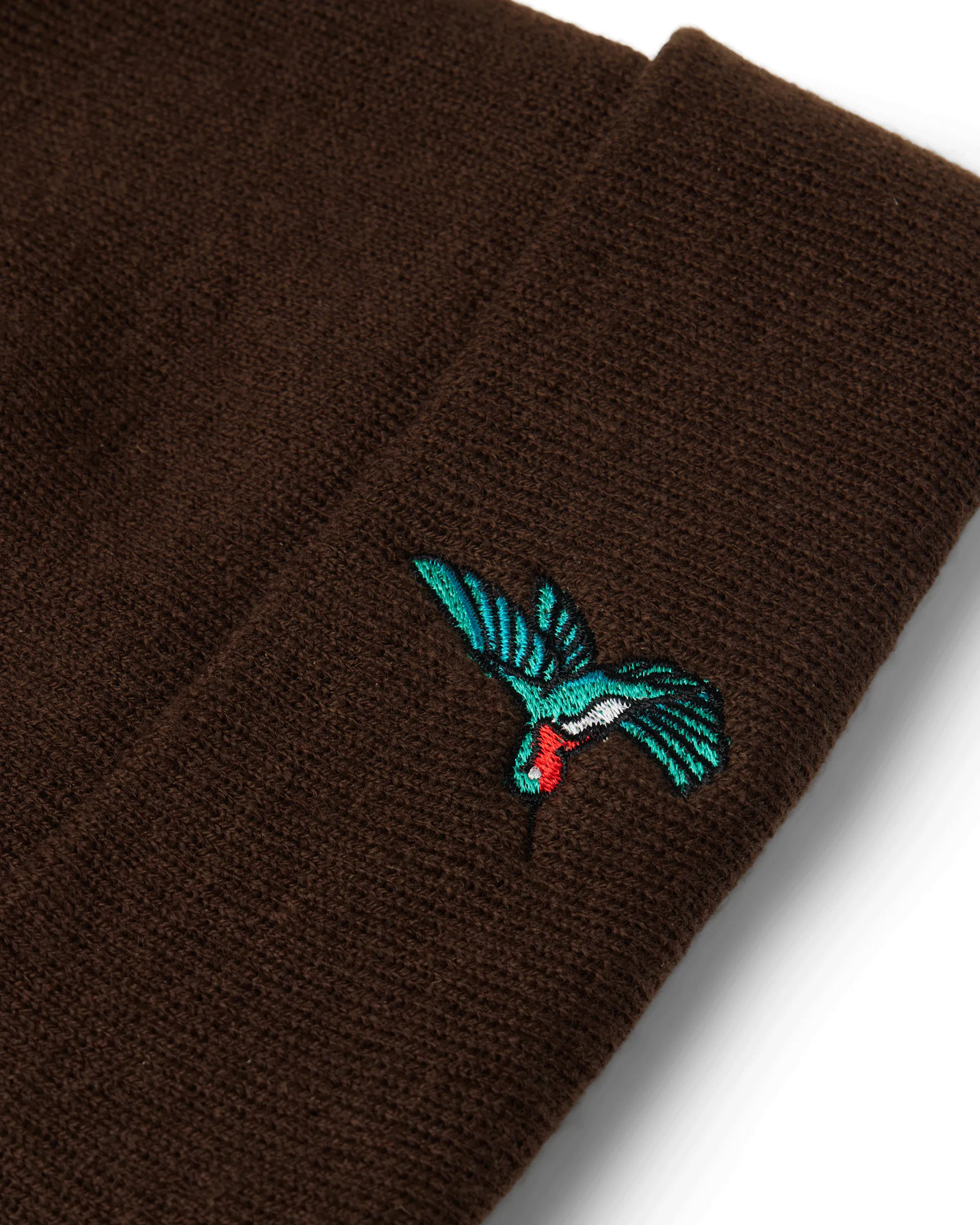 KNIT CUFFED BEANIE - HUMMINGBIRD EMBROIDERED