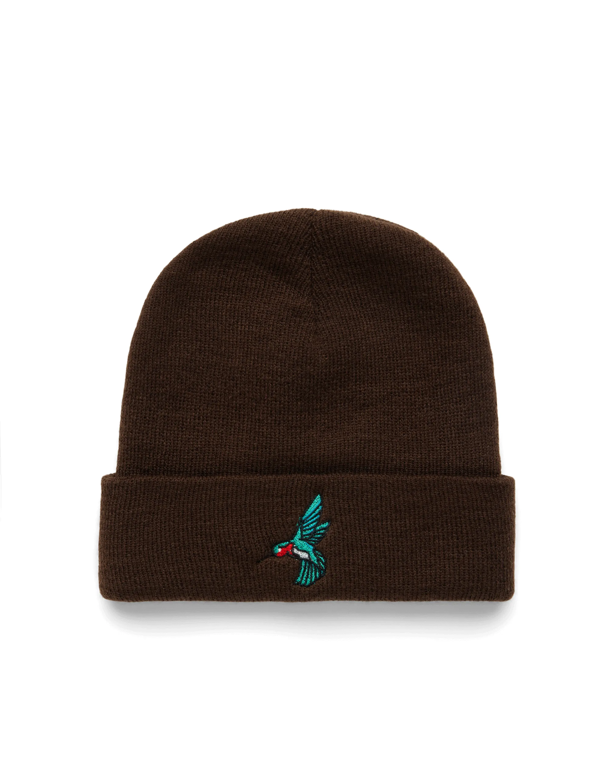 KNIT CUFFED BEANIE - HUMMINGBIRD EMBROIDERED