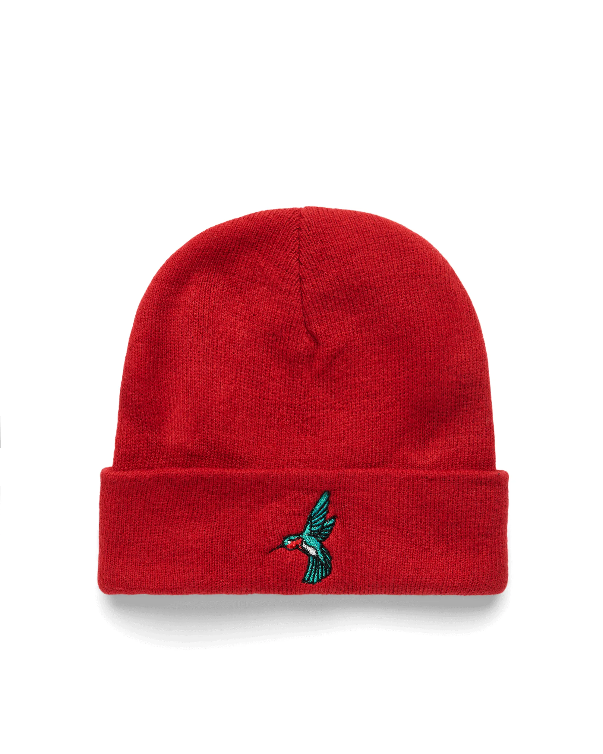 KNIT CUFFED BEANIE - HUMMINGBIRD EMBROIDERED