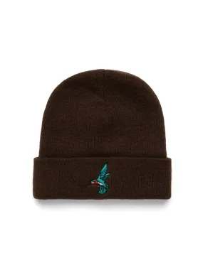 KNIT CUFFED BEANIE - HUMMINGBIRD EMBROIDERED