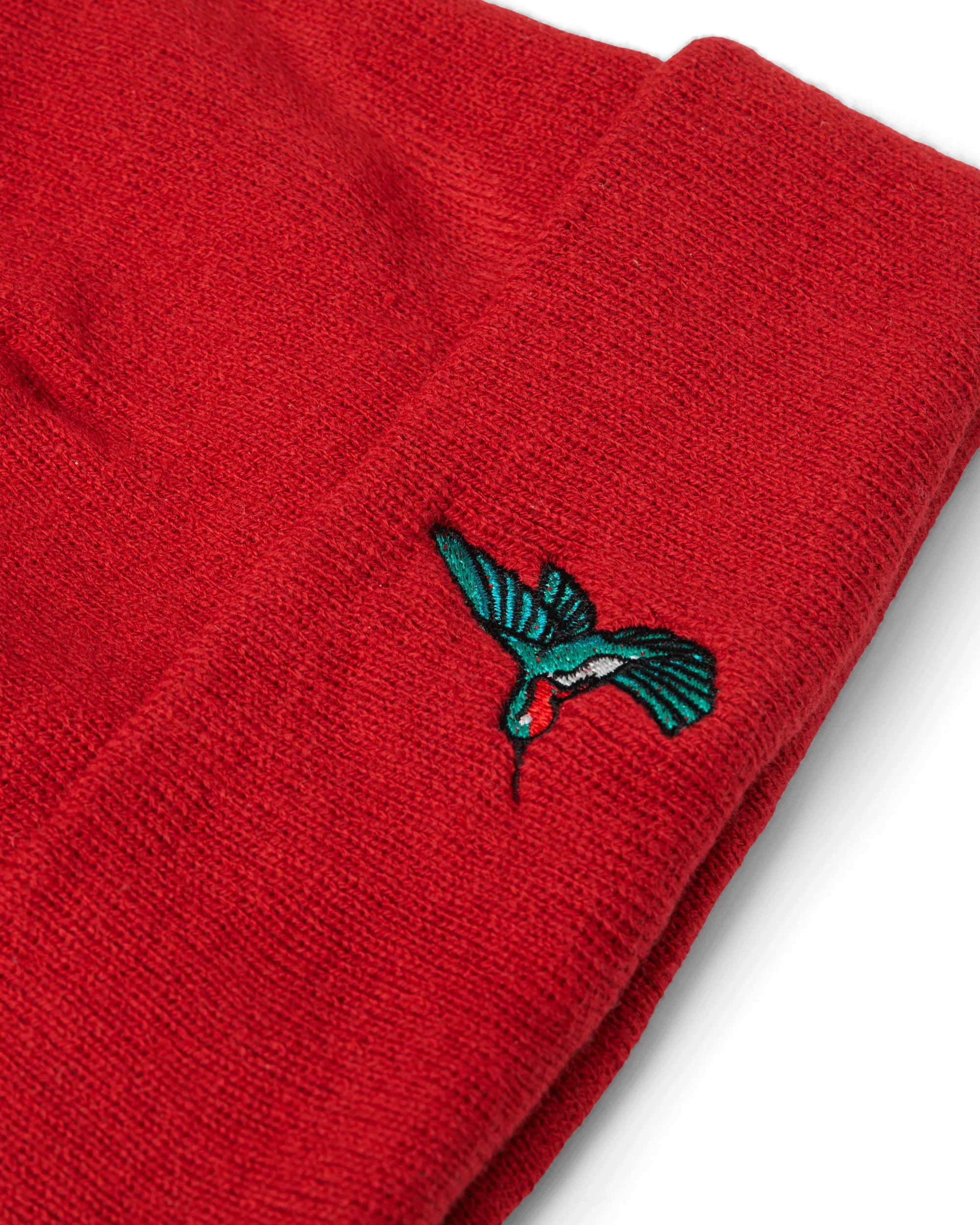 KNIT CUFFED BEANIE - HUMMINGBIRD EMBROIDERED
