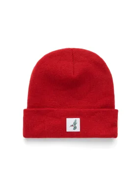 KNIT CUFFED BEANIE - HUMMINGBIRD PATCH