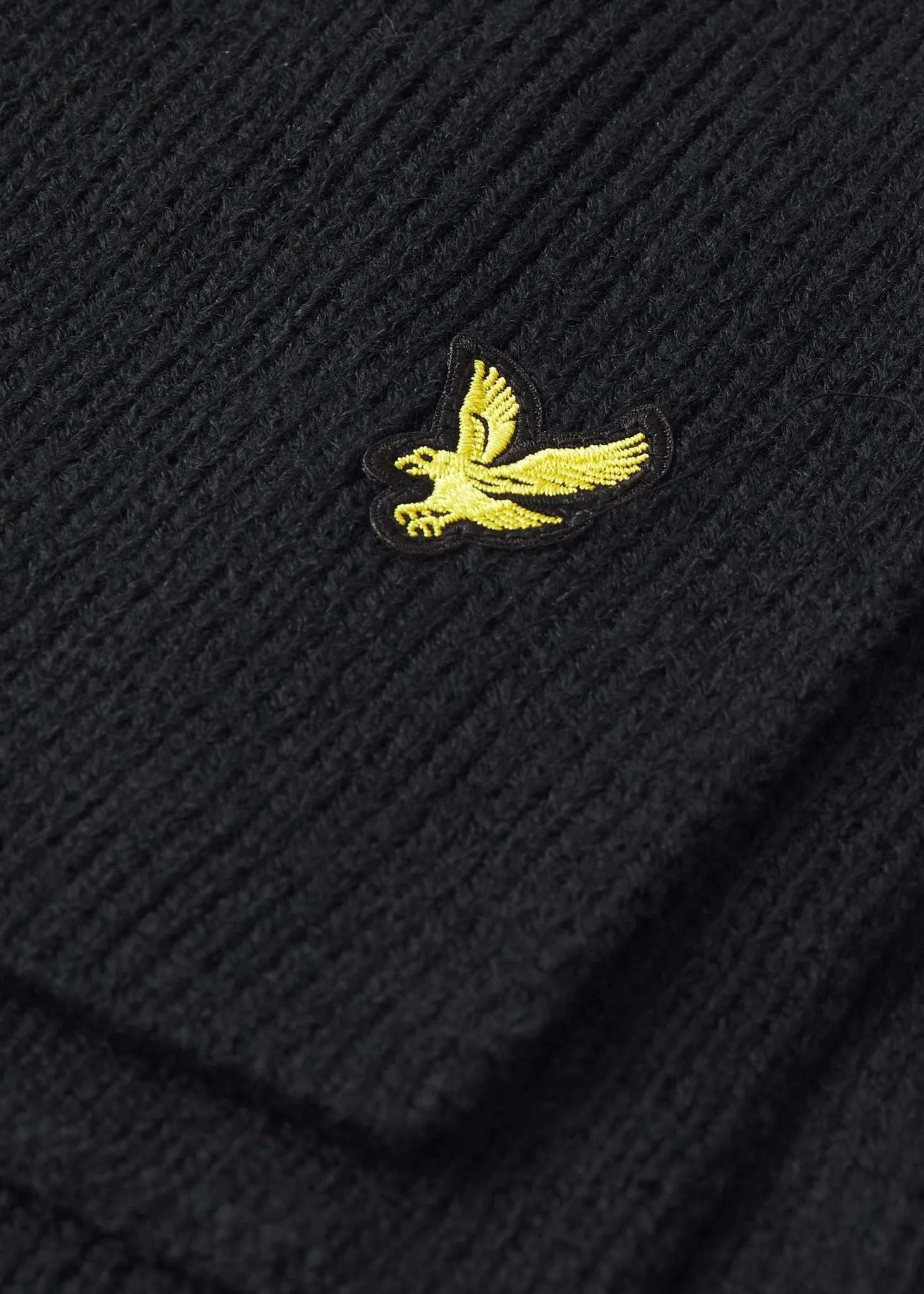 Lambswool ribbed beanie scarf set - jet black