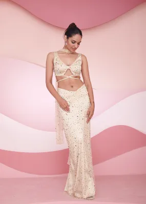 Novi Nude Rhinestone Hand Embroidered Coord Set