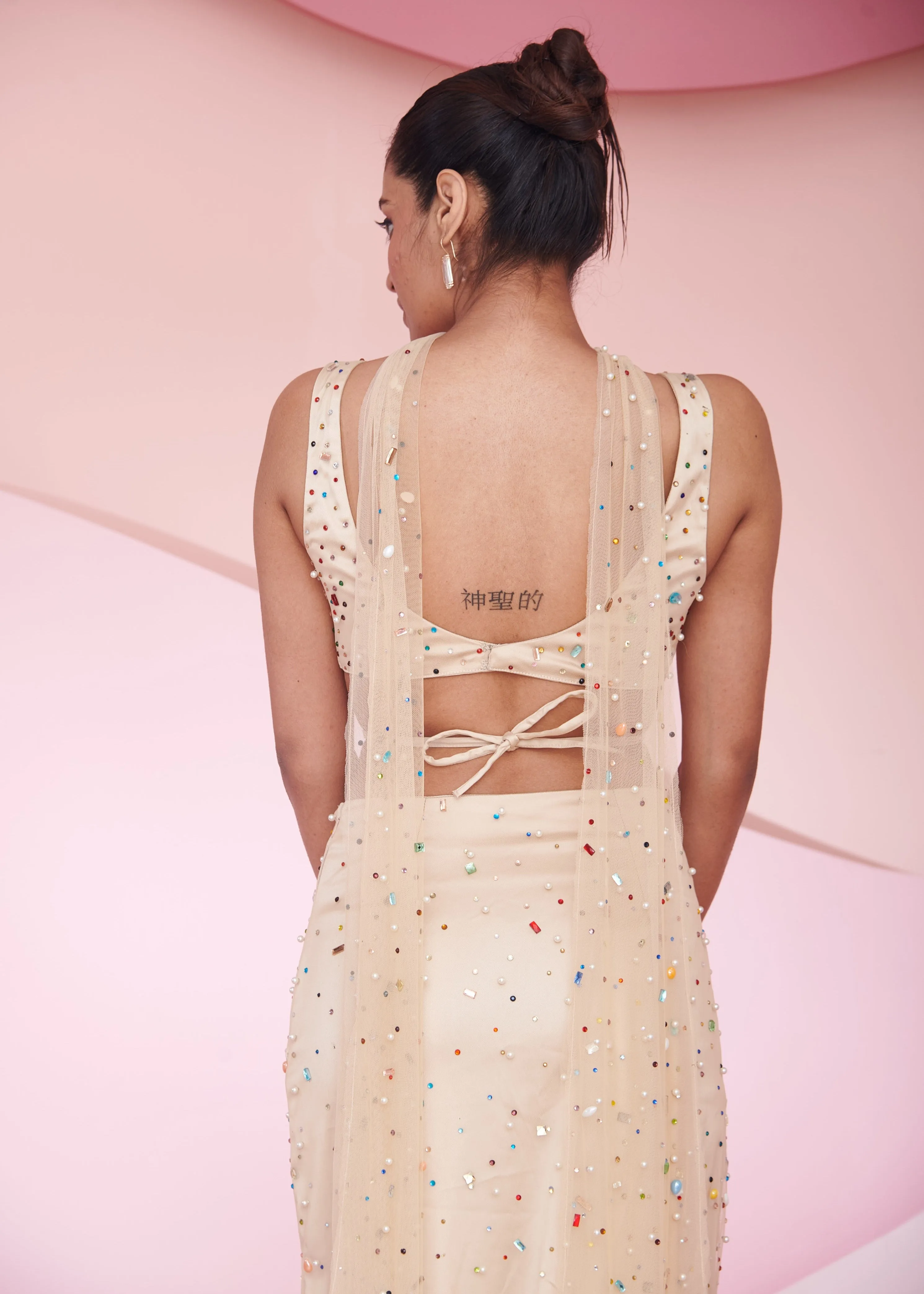 Novi Nude Rhinestone Hand Embroidered Coord Set